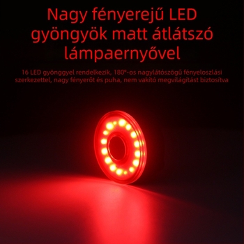 LED hátsó fény kerékpárhoz – biztonsági figyelmeztető, erős villanó fény, vízálló és újratölthető; pántos rögzítés; micro-USB töltés; MTB és városi kerékpárokhoz.