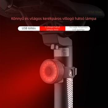 LED hátsó fény kerékpárhoz – biztonsági figyelmeztető, erős villanó fény, vízálló és újratölthető; pántos rögzítés; micro-USB töltés; MTB és városi kerékpárokhoz.