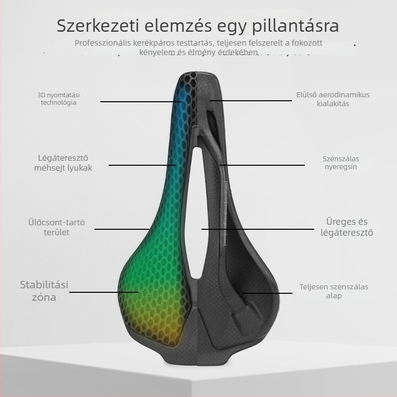 Yafeng 3D-nyomtatott karbonszálas kerékpárnyereg hegyi- és országúli kerékpárokhoz, rövid orr, üreges kialakítás, könnyű és kényelmes