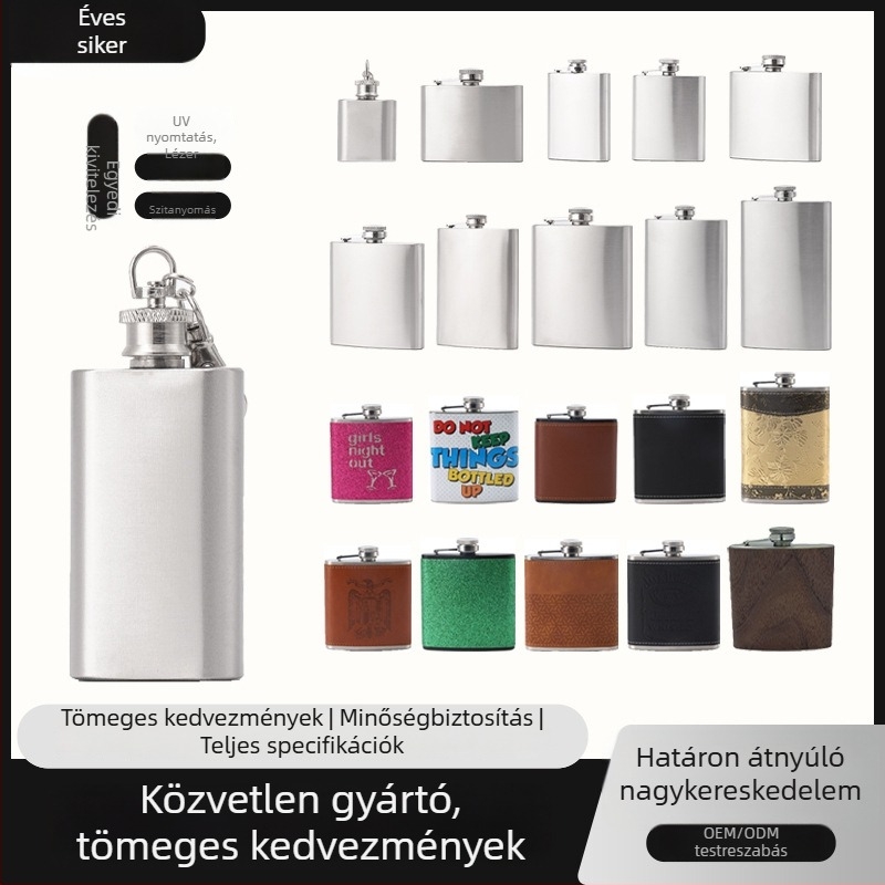 Rozsdamentes acél zsebflaska, 1–10 oz, hordozható kültéri használatra, természetes felület