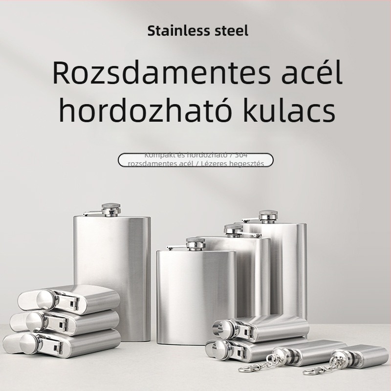 Rozsdamentes acél zsebflaska, 1–10 oz, hordozható kültéri használatra, természetes felület