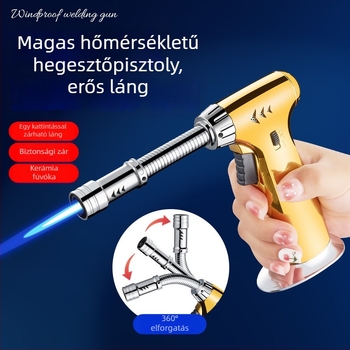 Fém kézi öngyújtó, szélvédett kék lánggal, kültéri barbecue-hoz és szivarokhoz