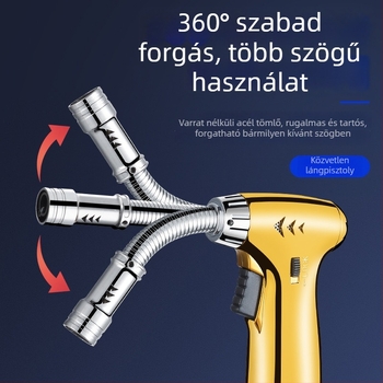 Fém kézi öngyújtó, szélvédett kék lánggal, kültéri barbecue-hoz és szivarokhoz