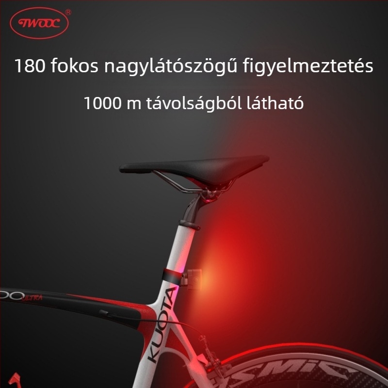 TWOOC USB-s újratölthető kerékpár hátsó lámpa, nagy fényerővel és lencsével, országúti és MTB kerékpárokhoz