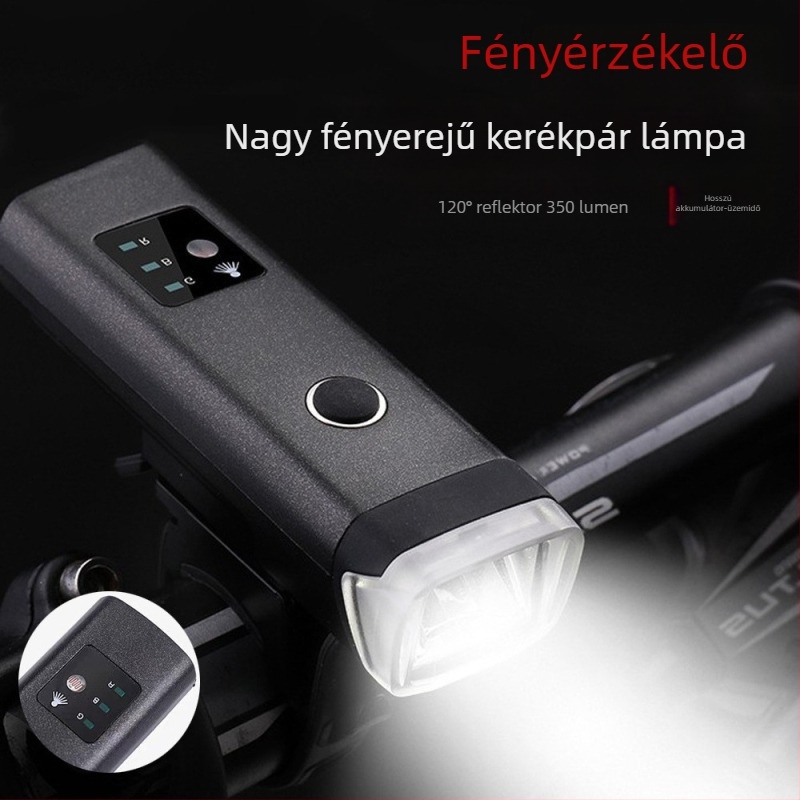 USB-töltésű kerékpár első lámpa érintésérzékelővel, vezetékes kürttel, éjszakai világítással és hátsó fénnyel