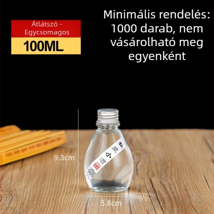 Kis üveg palack zárható, átlátszó matt felülettel, gyümölcsborhoz, prémium egészségmegőrző üveg