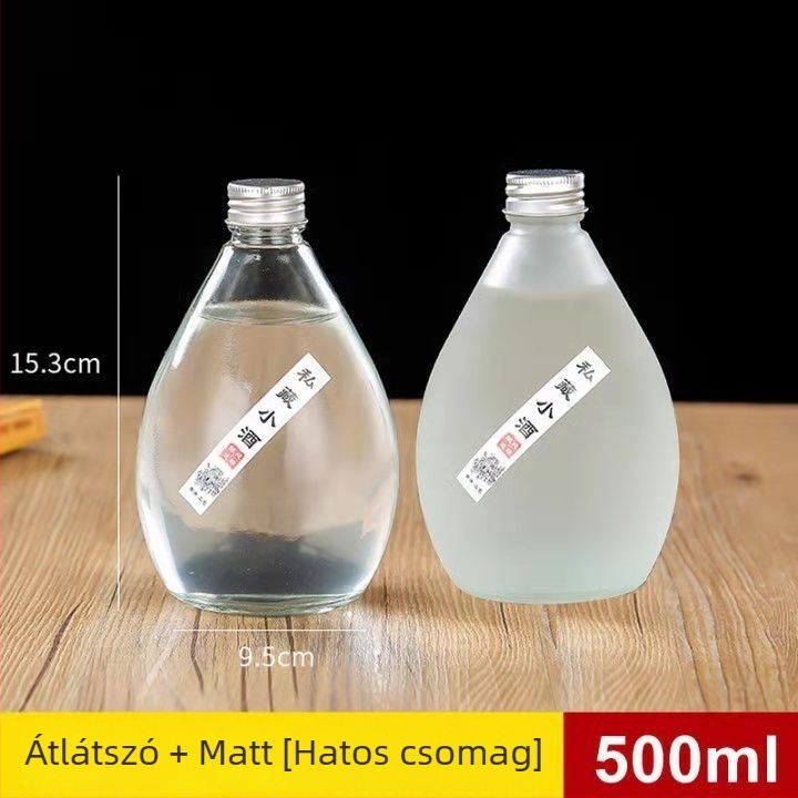 Kis üveg palack zárható, átlátszó matt felülettel, gyümölcsborhoz, prémium egészségmegőrző üveg