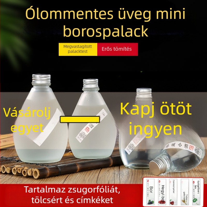 Kis üveg palack zárható, átlátszó matt felülettel, gyümölcsborhoz, prémium egészségmegőrző üveg