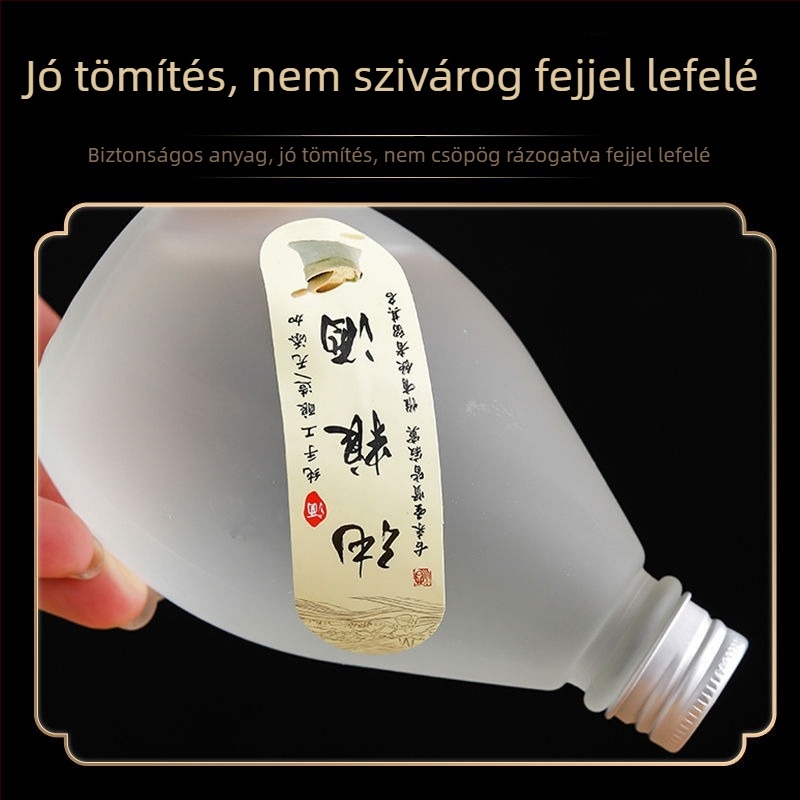 Kis üveg palack zárható, átlátszó matt felülettel, gyümölcsborhoz, prémium egészségmegőrző üveg