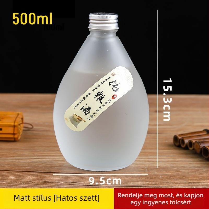 Kis üveg palack zárható, átlátszó matt felülettel, gyümölcsborhoz, prémium egészségmegőrző üveg