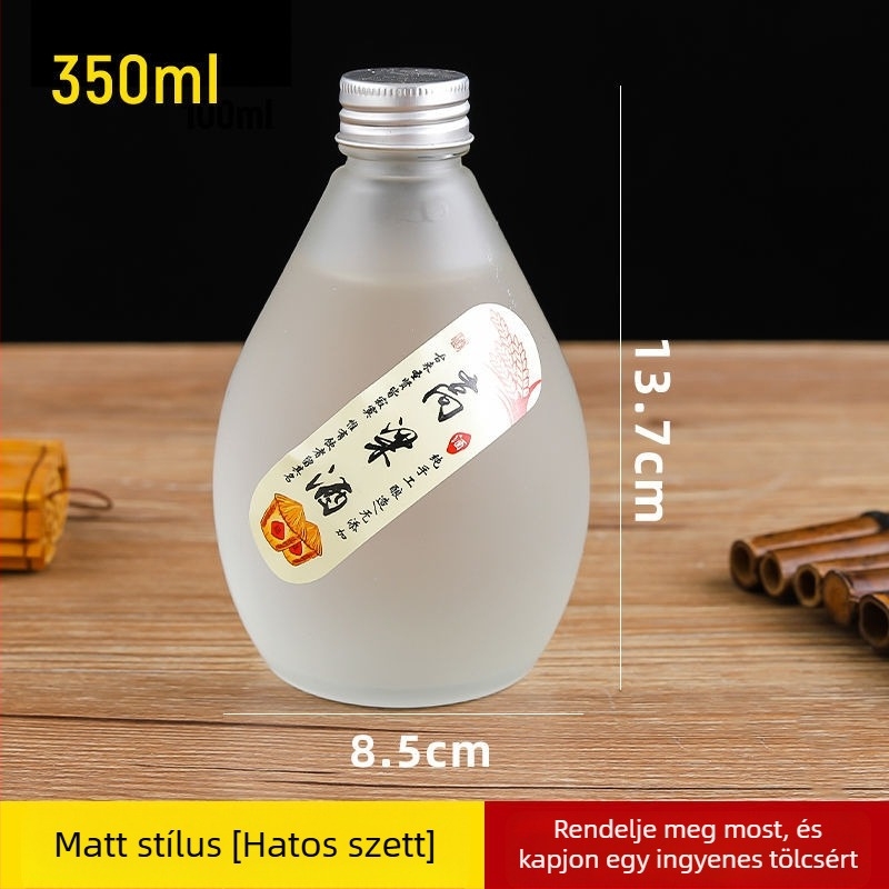 Kis üveg palack zárható, átlátszó matt felülettel, gyümölcsborhoz, prémium egészségmegőrző üveg