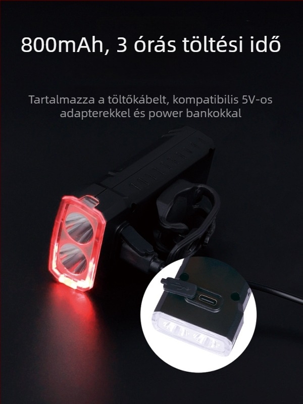 Első kerékpárlámpa éjszakai tekeréshez, nagy fényerő MTB- és országúti kerékpárokhoz, mini USB-C újratölthető lámpa