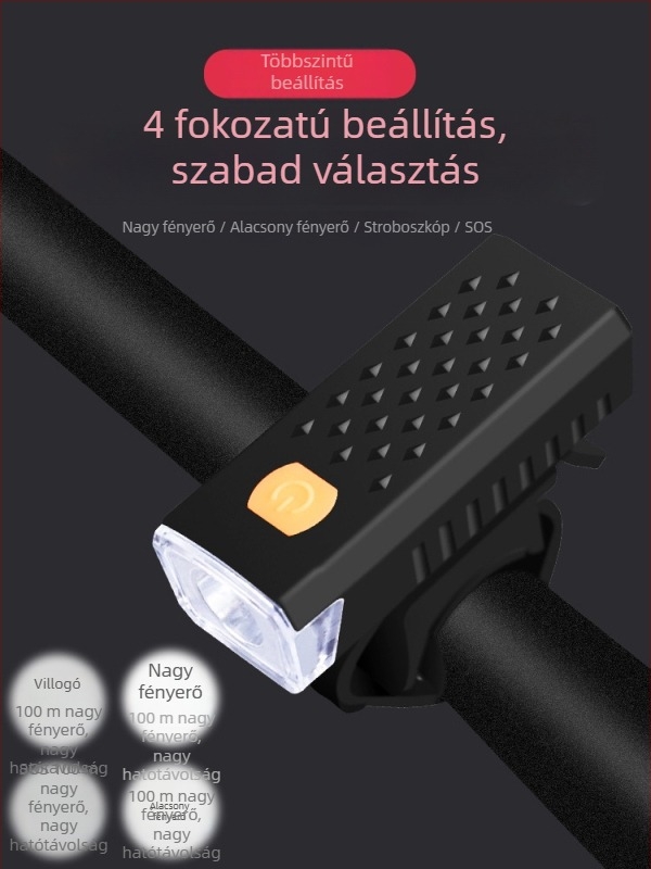 Kerékpár első lámpa – nagy fényerő, újratölthető, esőálló, mountain és országúti kerékpárhoz, éjszakai tekerés
