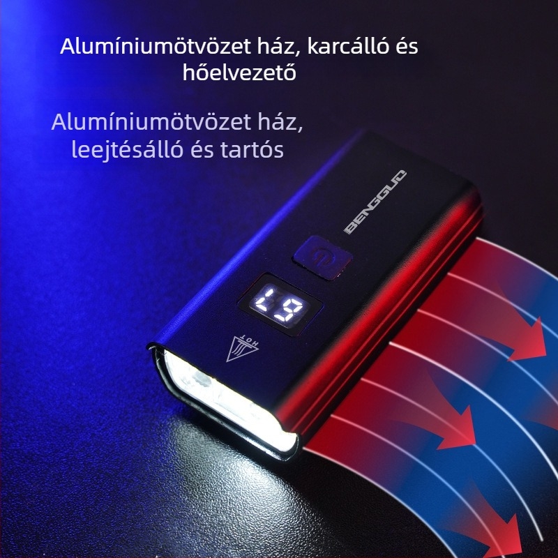 Bounce fruit első kerékpár lámpa digitális kijelzővel, három LED-del, alumíniumötvözet, vízálló, országúti kerékpárokhoz, erős fény éjszakai vezetéshez