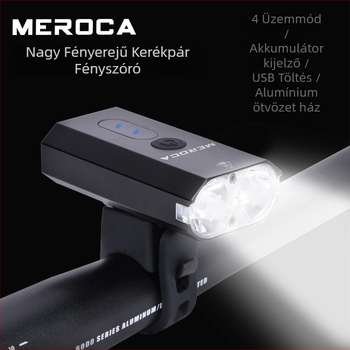 Mini USB‑töltésű első kerékpár lámpa akkumulátorkijelzővel, hegyi kerékpárhoz