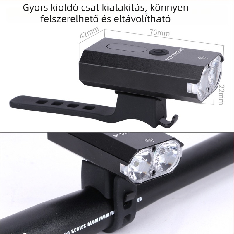 Mini USB‑töltésű első kerékpár lámpa akkumulátorkijelzővel, hegyi kerékpárhoz