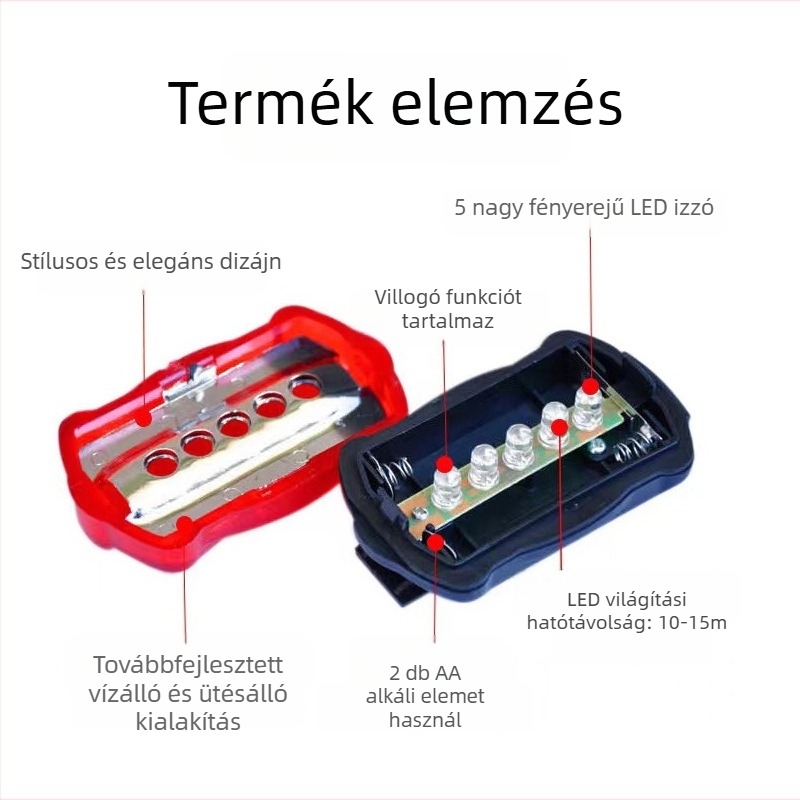 LED lepkeformájú hátsó lámpa készlet kerékpárhoz – nagy fényerejű éjszakai tekerés MTB-hez, tartalmaz kis elemlámpát