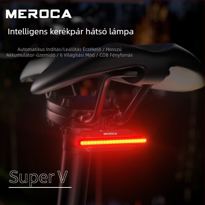 MEROCA Super v okos kerékpár hátsó lámpa automatikus bekapcsolás/kikapcsolás érzékelővel, hosszú akkumulátor‑üzemidő, 6 világítási mód, COB LED