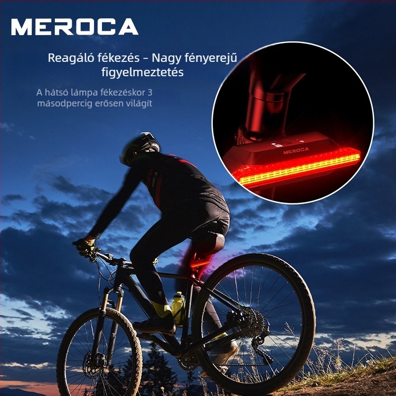 MEROCA Super v okos kerékpár hátsó lámpa automatikus bekapcsolás/kikapcsolás érzékelővel, hosszú akkumulátor‑üzemidő, 6 világítási mód, COB LED