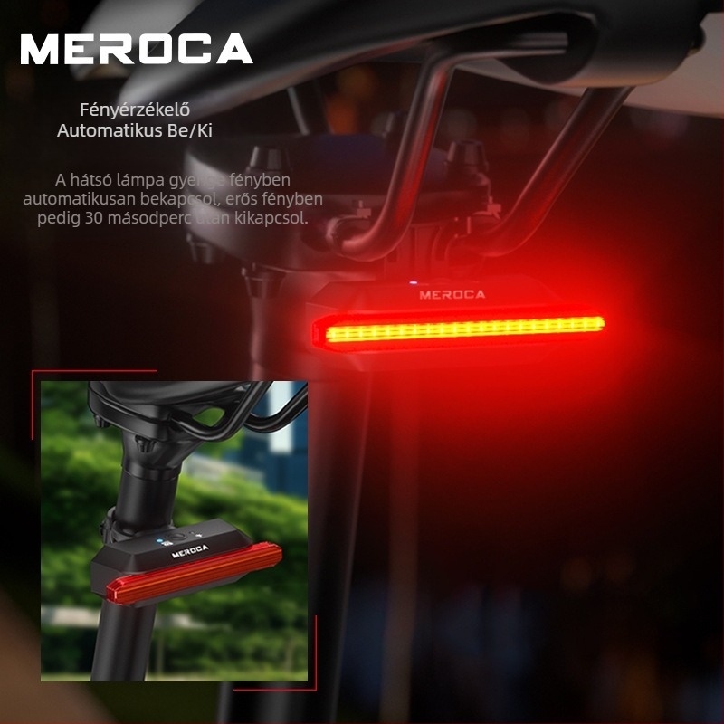 MEROCA Super v okos kerékpár hátsó lámpa automatikus bekapcsolás/kikapcsolás érzékelővel, hosszú akkumulátor‑üzemidő, 6 világítási mód, COB LED