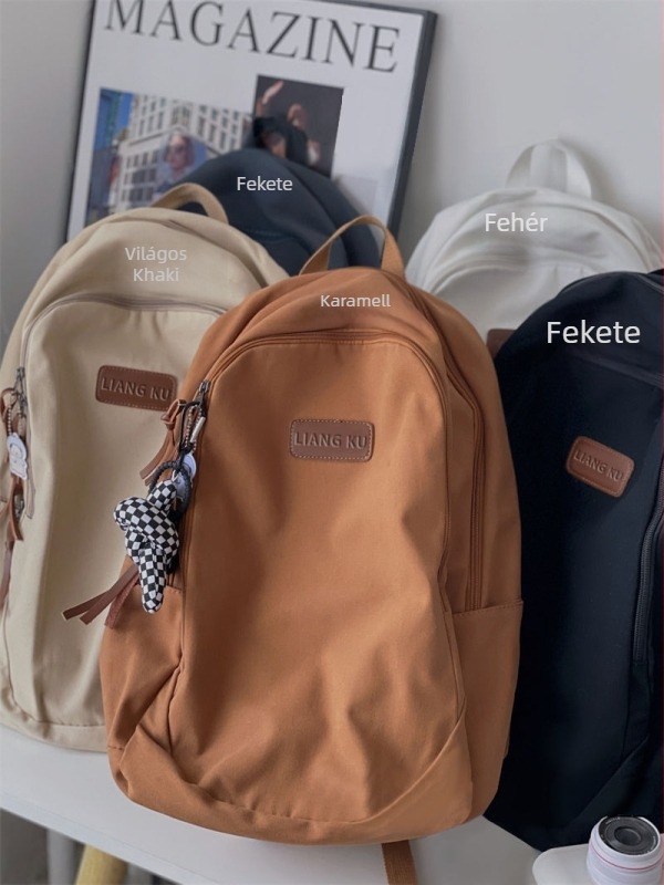 Harajuku stílusú egyszínű hátizsák, uniszex, mindennapi vászon táska, nagy kapacitással