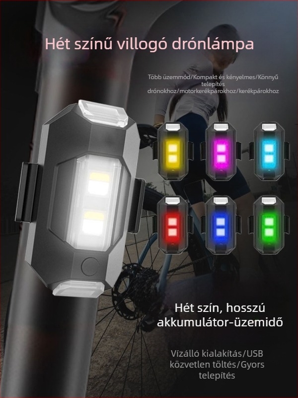 Újratölthető LED-lámpa motorkerékpárhoz és kerékpárhoz, villogó, színes éjszakai közlekedéshez