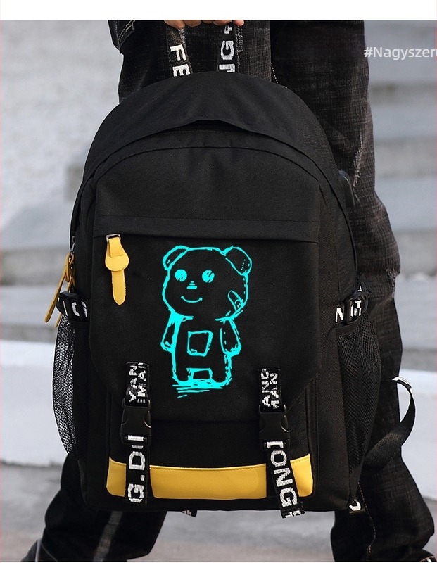 Oxford vászon iskolatáska, uniszex, 20–35 liter, utcai stílus, Harajuku anime motívum, sötétben világító, 16 colos laptophoz