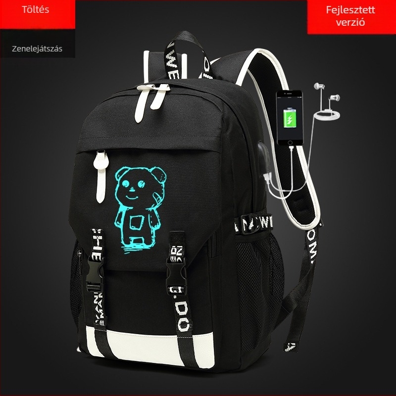 Oxford vászon iskolatáska, uniszex, 20–35 liter, utcai stílus, Harajuku anime motívum, sötétben világító, 16 colos laptophoz