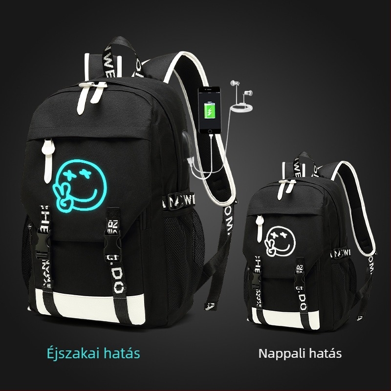 Oxford vászon iskolatáska, uniszex, 20–35 liter, utcai stílus, Harajuku anime motívum, sötétben világító, 16 colos laptophoz