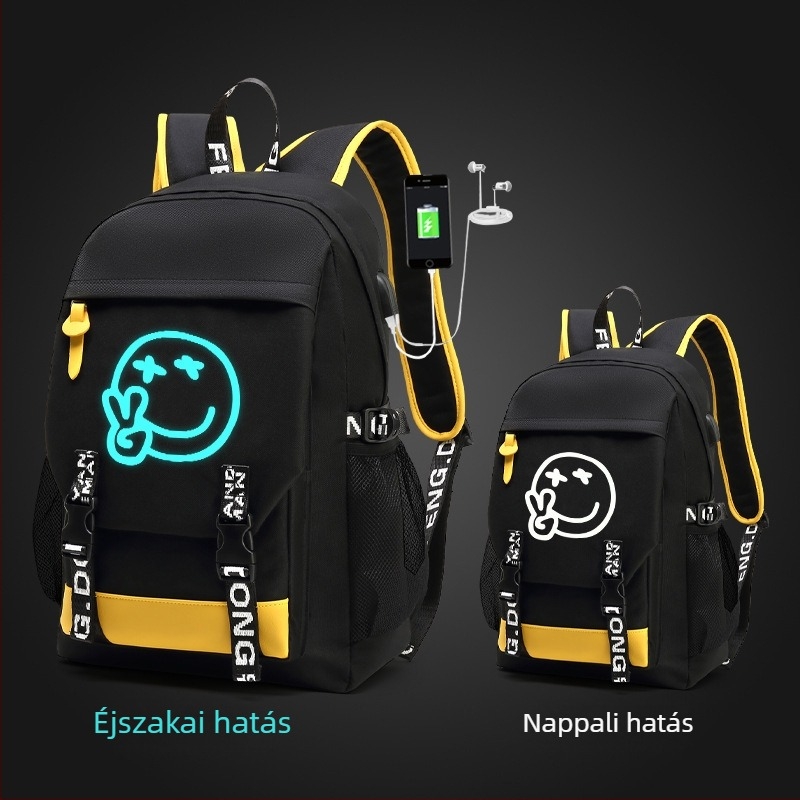 Oxford vászon iskolatáska, uniszex, 20–35 liter, utcai stílus, Harajuku anime motívum, sötétben világító, 16 colos laptophoz