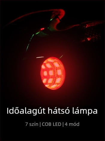 Time Tunnel színes kerékpár hátsó lámpa, MTB és országúti kerékpárokhoz, éjszakai figyelmeztető fény, USB-C töltéssel