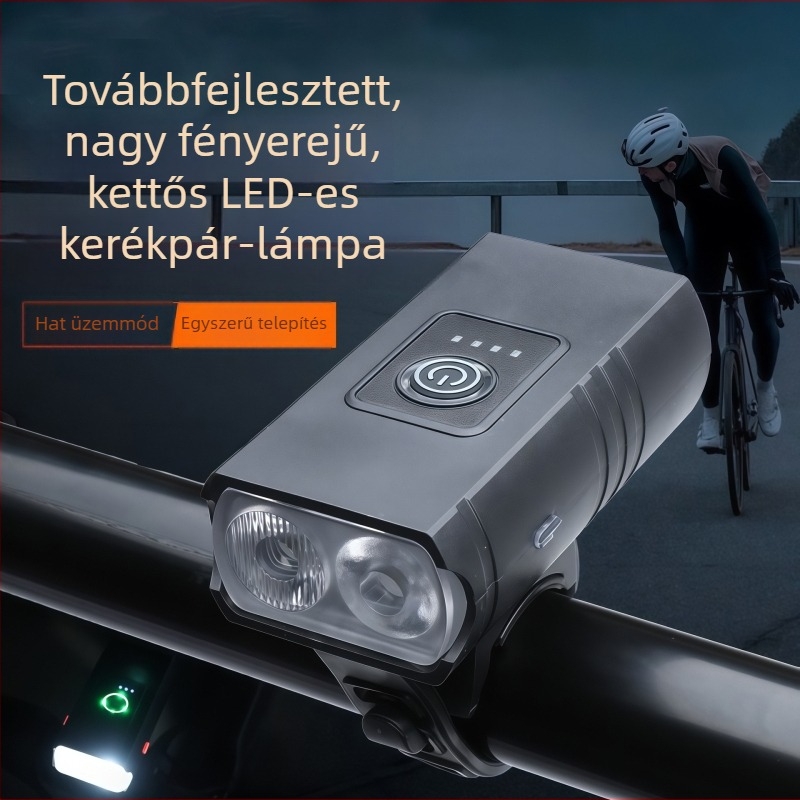 Kétfejes kerékpárlámpa kültéri használatra — széles és fókuszált fény, hordozható USB‑újratölthető