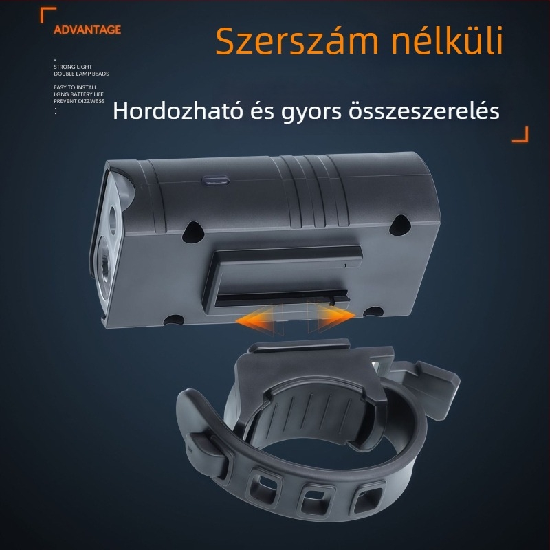 Kétfejes kerékpárlámpa kültéri használatra — széles és fókuszált fény, hordozható USB‑újratölthető