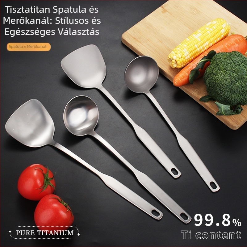 Tiszta titán spatula és kanál otthoni konyhához, tapadásmentes, hosszú nyéllel, titán konyhai eszközök.