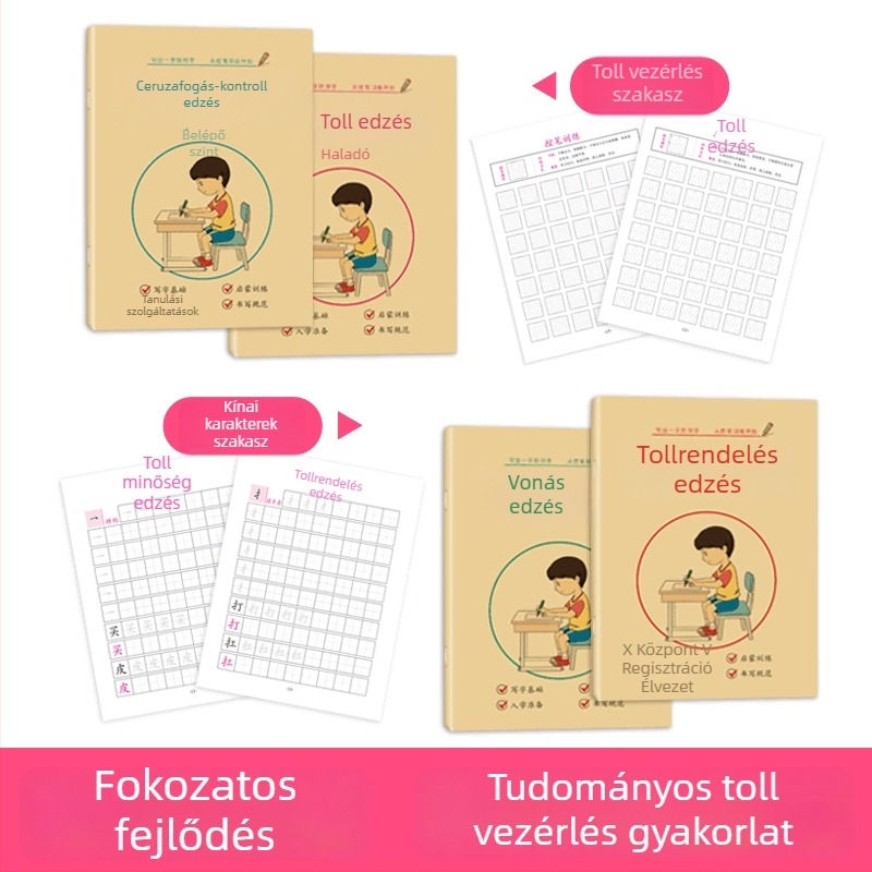 Óvoda: kezdő írás gyakorlófüzet vonalsorrenddel és vonalvezetéssel, Kraft papírral borított borító, tollirányítás edzés