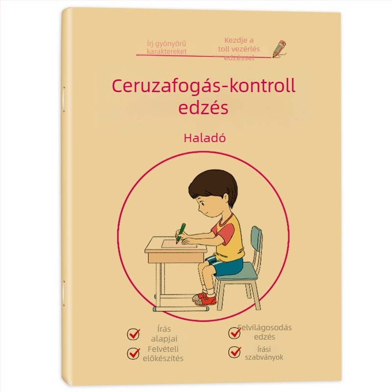 Óvoda: kezdő írás gyakorlófüzet vonalsorrenddel és vonalvezetéssel, Kraft papírral borított borító, tollirányítás edzés