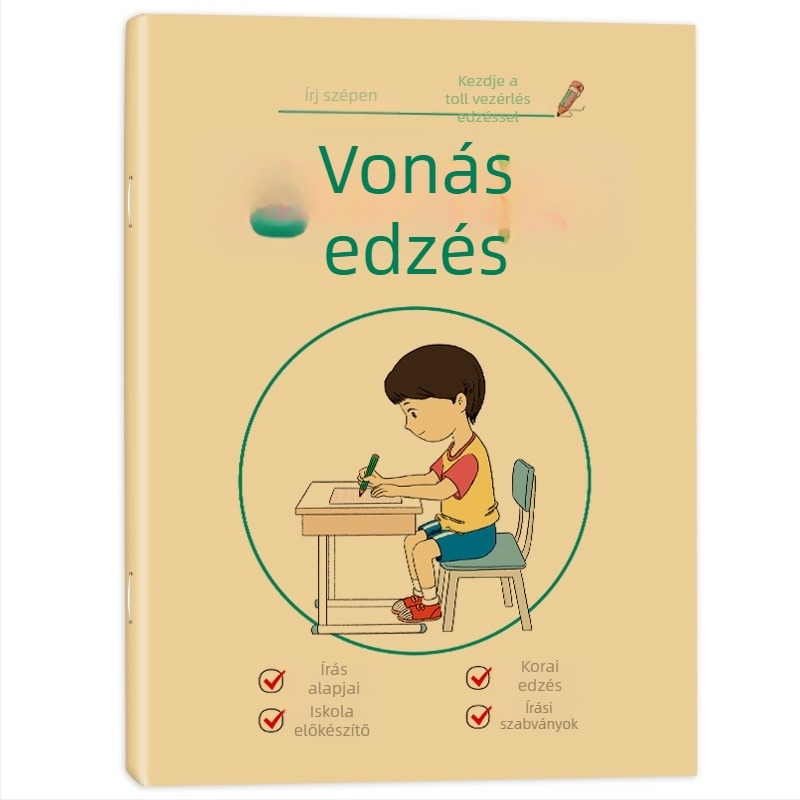 Óvoda: kezdő írás gyakorlófüzet vonalsorrenddel és vonalvezetéssel, Kraft papírral borított borító, tollirányítás edzés