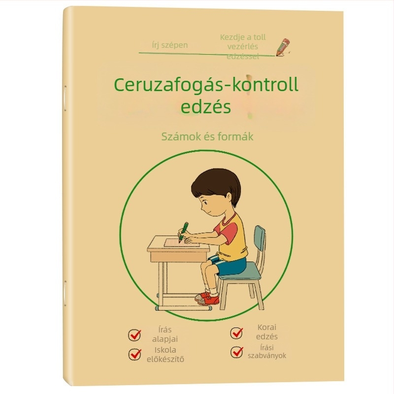 Óvoda: kezdő írás gyakorlófüzet vonalsorrenddel és vonalvezetéssel, Kraft papírral borított borító, tollirányítás edzés