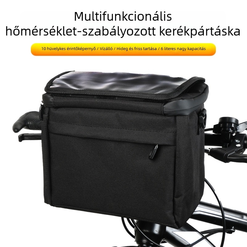 6L kerékpár első táska, többfunkciós szigetelt ebédtáska, hordozható, nagy kapacitású, kültéri vízálló