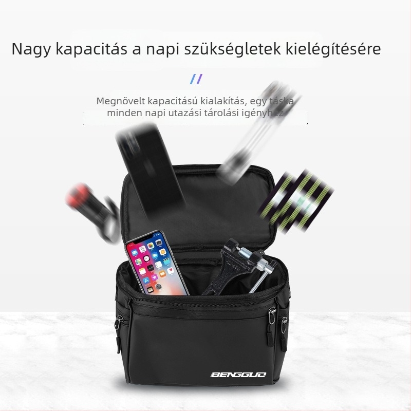 Elülső kerékpár táska, nagy kapacitású, többfunkciós kerékpáros felszerelés