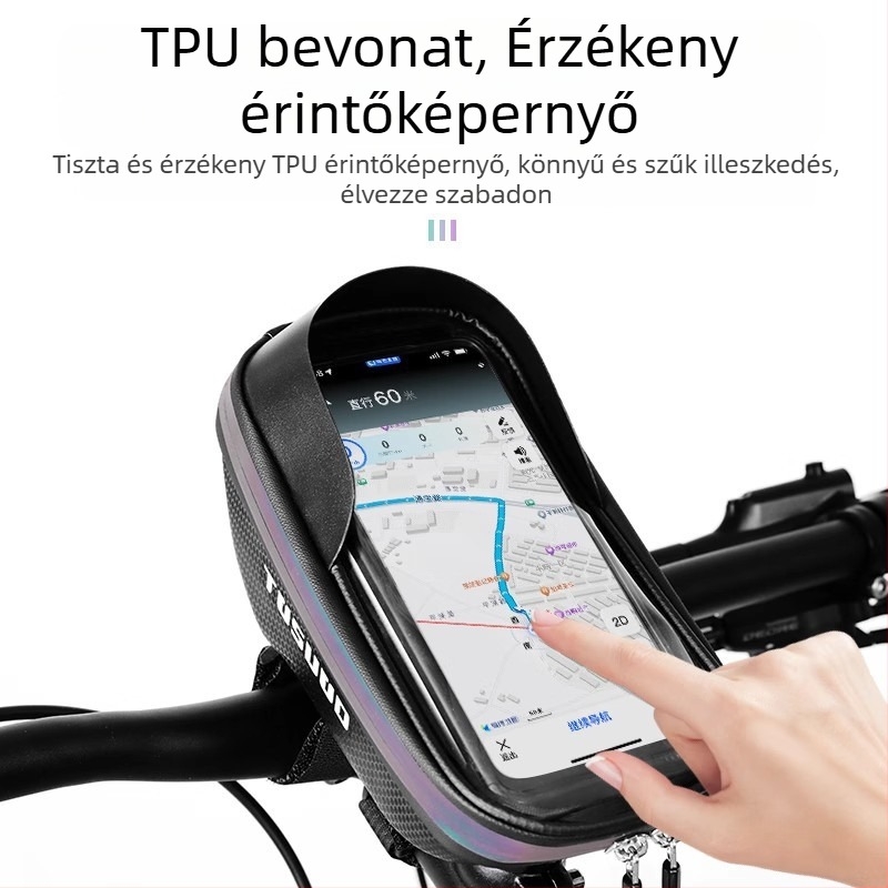 Elülső kormánytáska telefonzsebbel kerékpárokhoz, MTB és országúti kerékpárokhoz