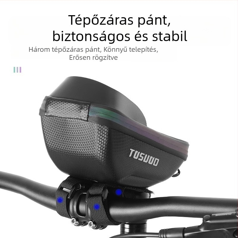 Elülső kormánytáska telefonzsebbel kerékpárokhoz, MTB és országúti kerékpárokhoz
