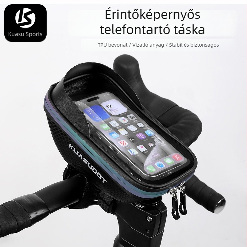 Kerékpár felsőcsőre szerelhető, nagy kapacitású, vízálló táska telefonzsebbel, út- és MTB kerékpárokhoz, színes dizájn