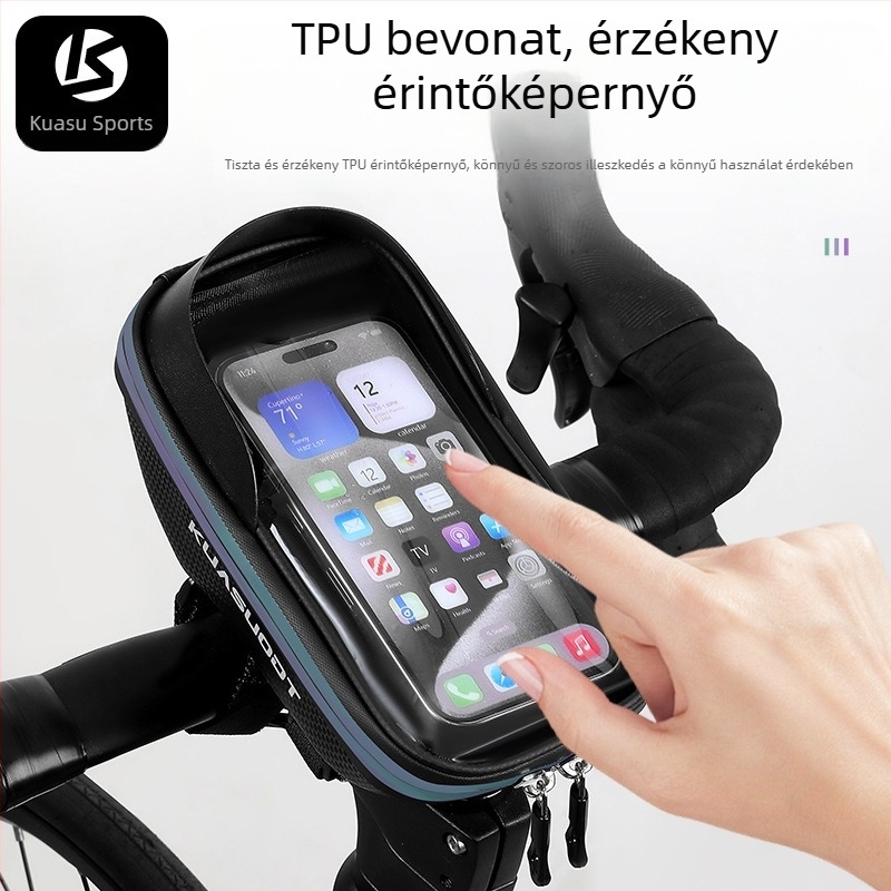 Kerékpár felsőcsőre szerelhető, nagy kapacitású, vízálló táska telefonzsebbel, út- és MTB kerékpárokhoz, színes dizájn