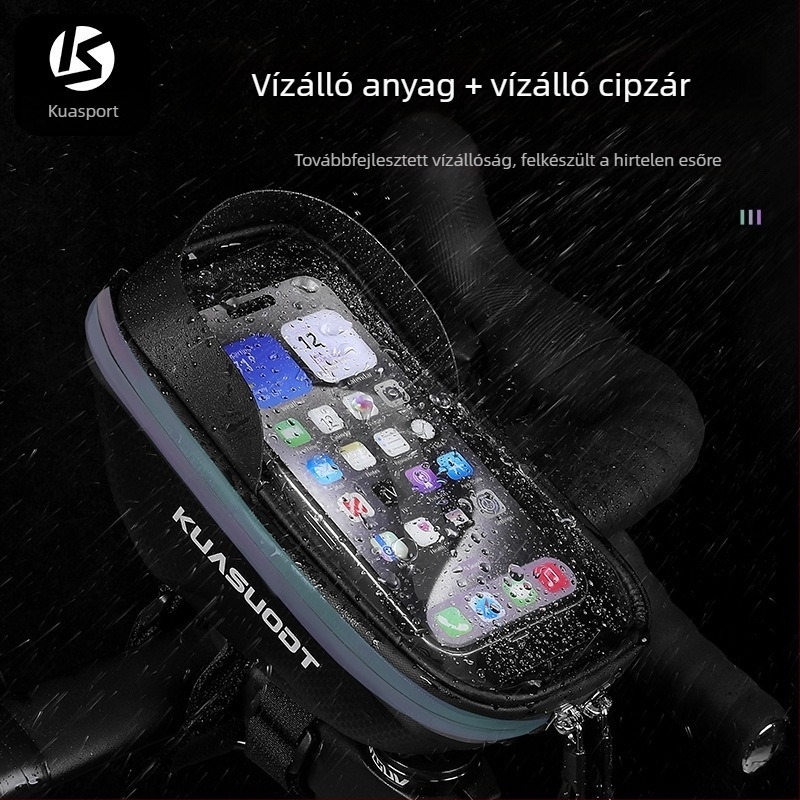 Kerékpár felsőcsőre szerelhető, nagy kapacitású, vízálló táska telefonzsebbel, út- és MTB kerékpárokhoz, színes dizájn