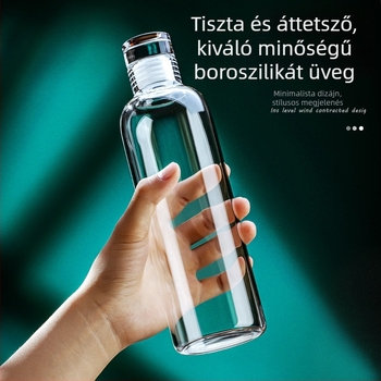 Boroszilikát üvegből készült borosüveg zárható kupakkal, ginzeng-infúziós üveg, minimalist stílus, mérőskálákkal.