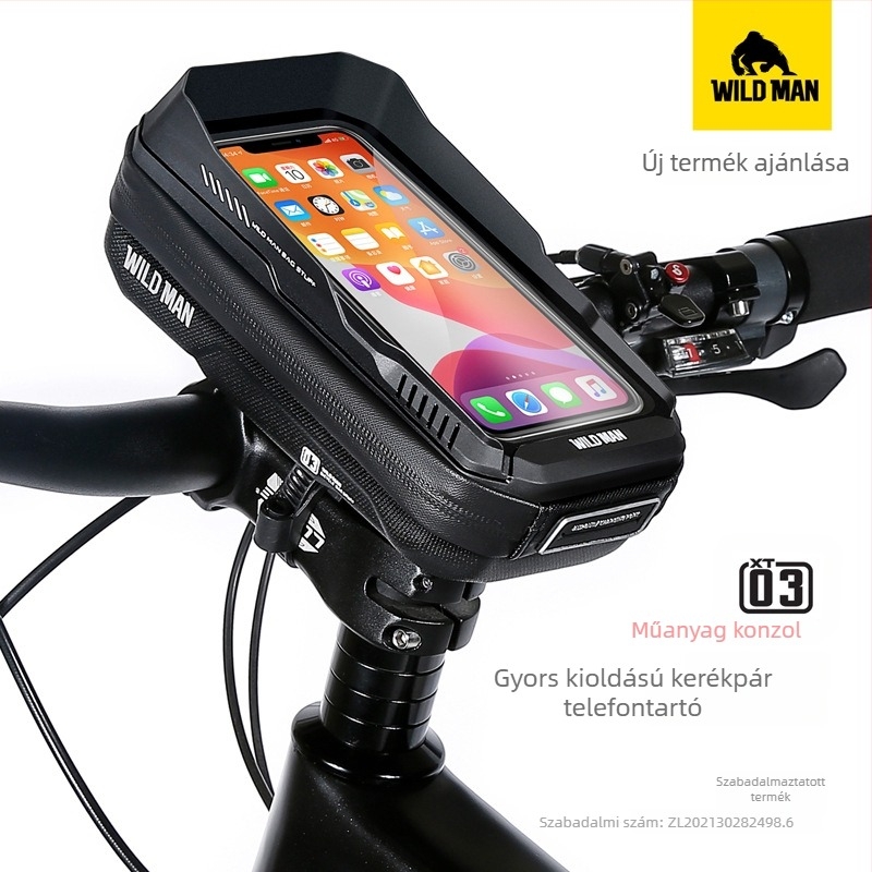Wild Man mountain bike kormánytáska érintőképernyős telefontartóval, elülső táska