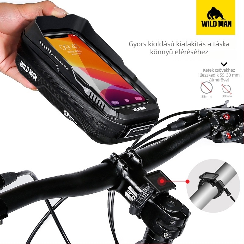 Wild Man mountain bike kormánytáska érintőképernyős telefontartóval, elülső táska
