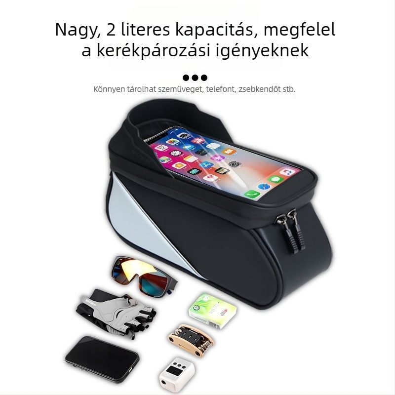 Kerékpár elülső váztáska felső cső telefon-tartóval – vízálló, többfunkciós