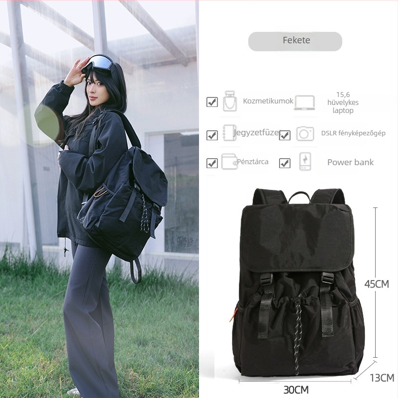 Uniszex nylon hátizsák, 20–35 literes kapacitás, őszi-téli, egyszínű, vízlepergető, könnyű, városi/egyetemi stílus